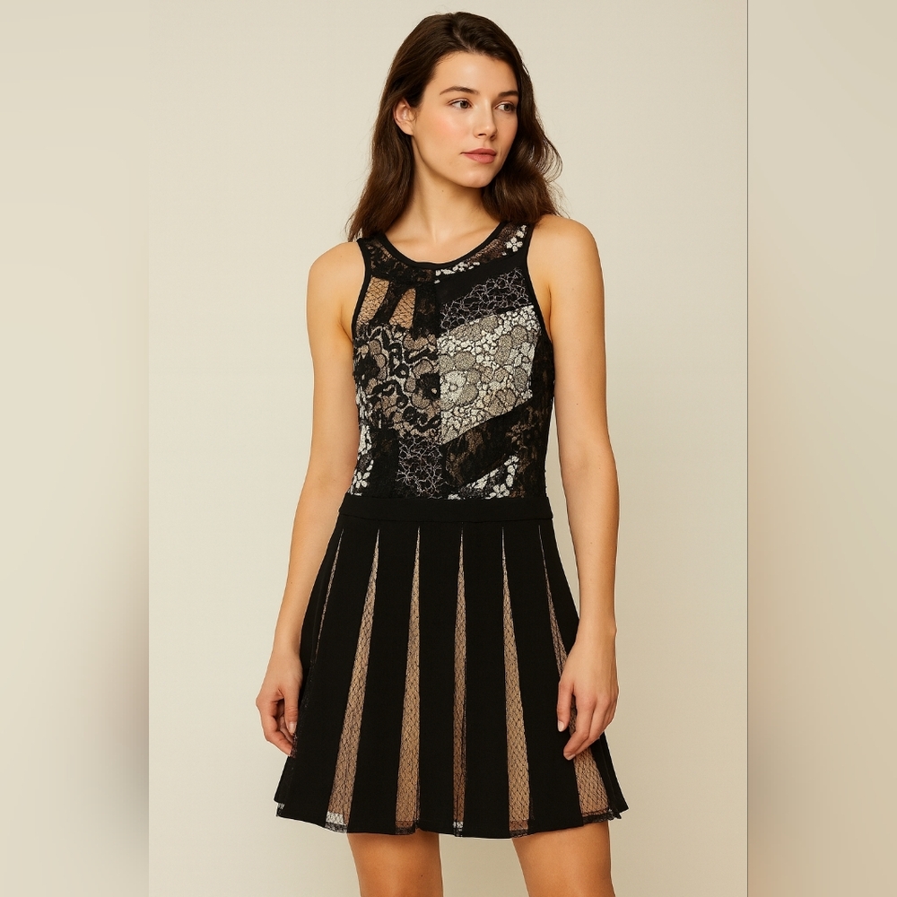 Black and Beige Lace Dress